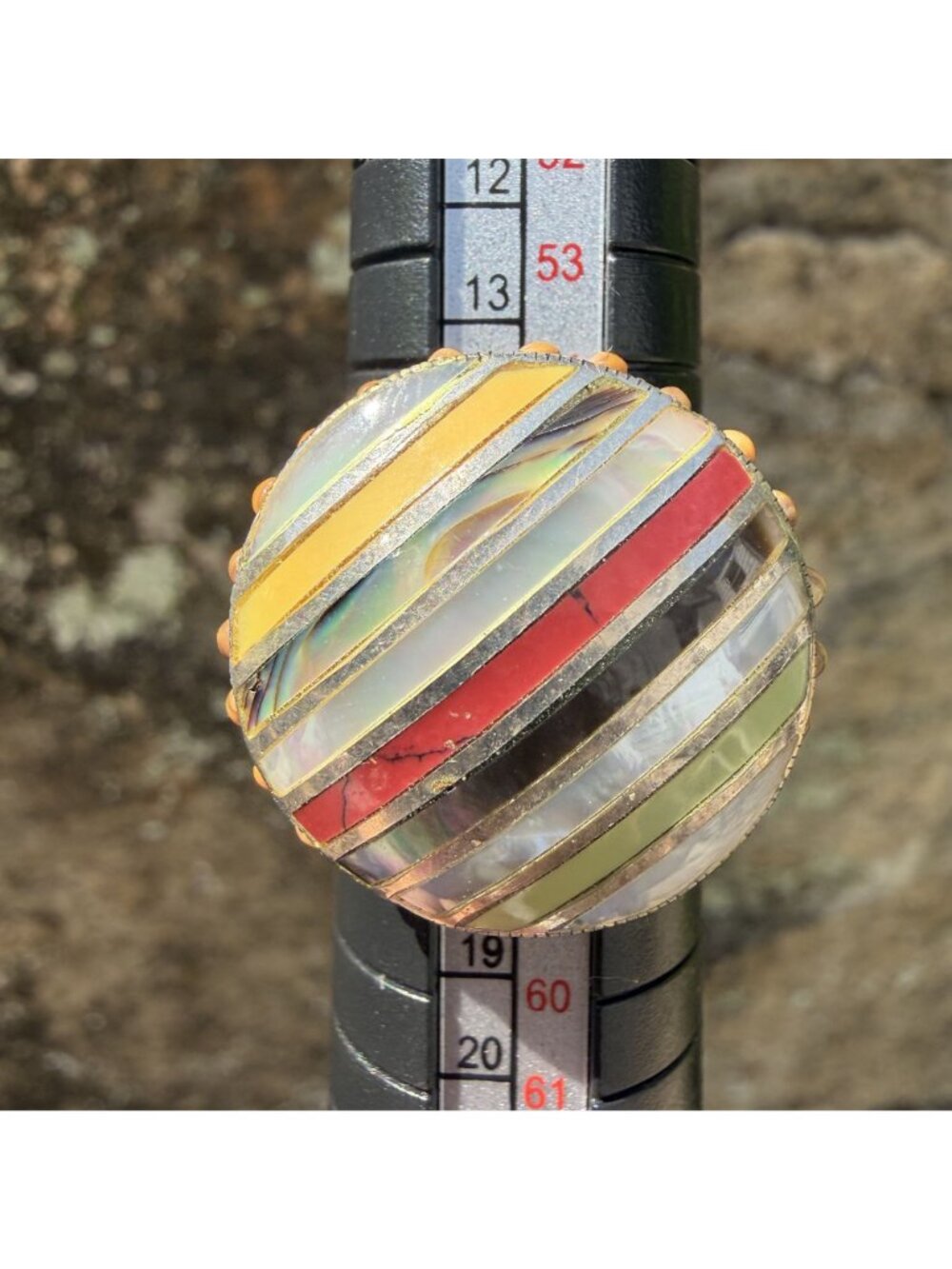 Southwestern Multi Stone Striped Inlay Ring 8 Sterling Silver MOP Jasper Boho - Picture 7 of 15